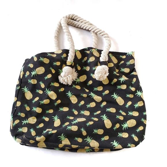 Large Pineapple Print Canvas Tote Bag Lined - Picture 1 of 8